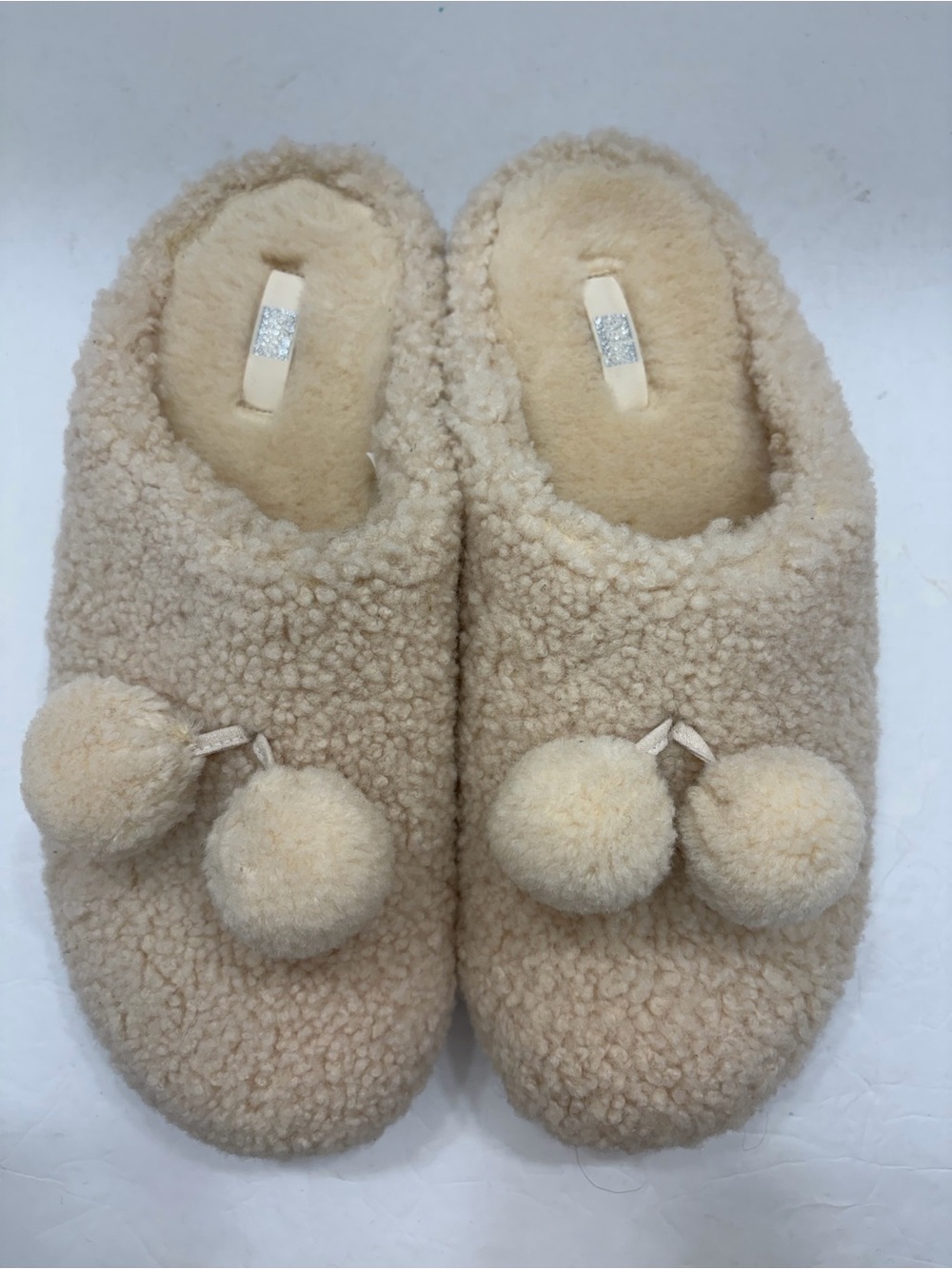 FitFlop Shuv Pom Pom Clog Slippers Women 10 Ivory Fleece Slide EH7-892